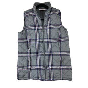 D&Co. Womens Quilted Vest Size XS Plaid Gray Pink Zip Up